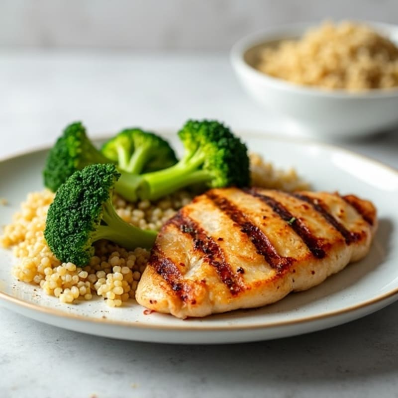 Grilled Chicken Breast with Roasted Broccoli and Quinoa