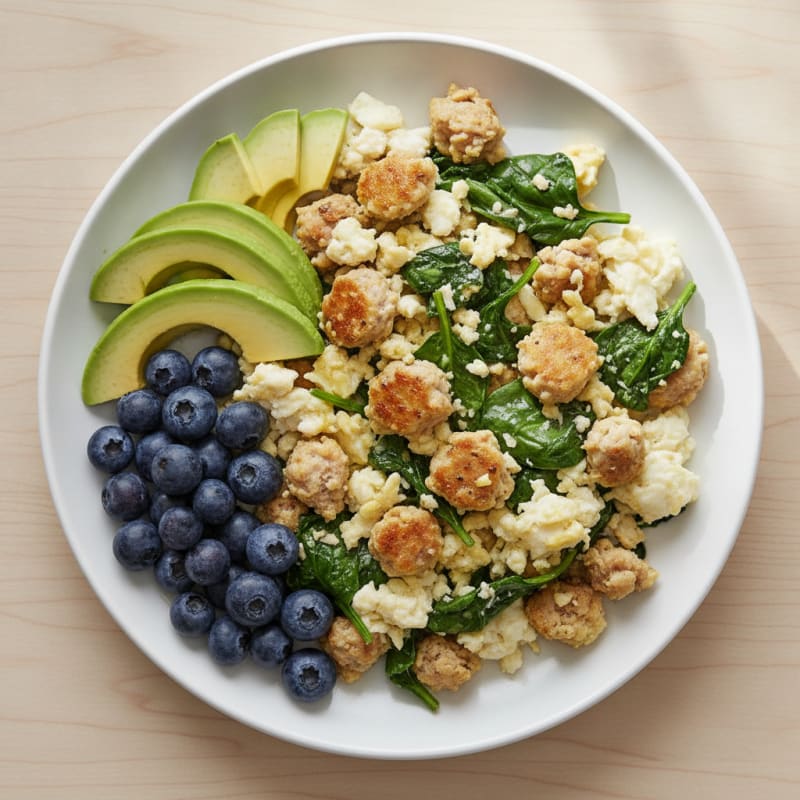 Egg White and Turkey Sausage Scramble with Spinach