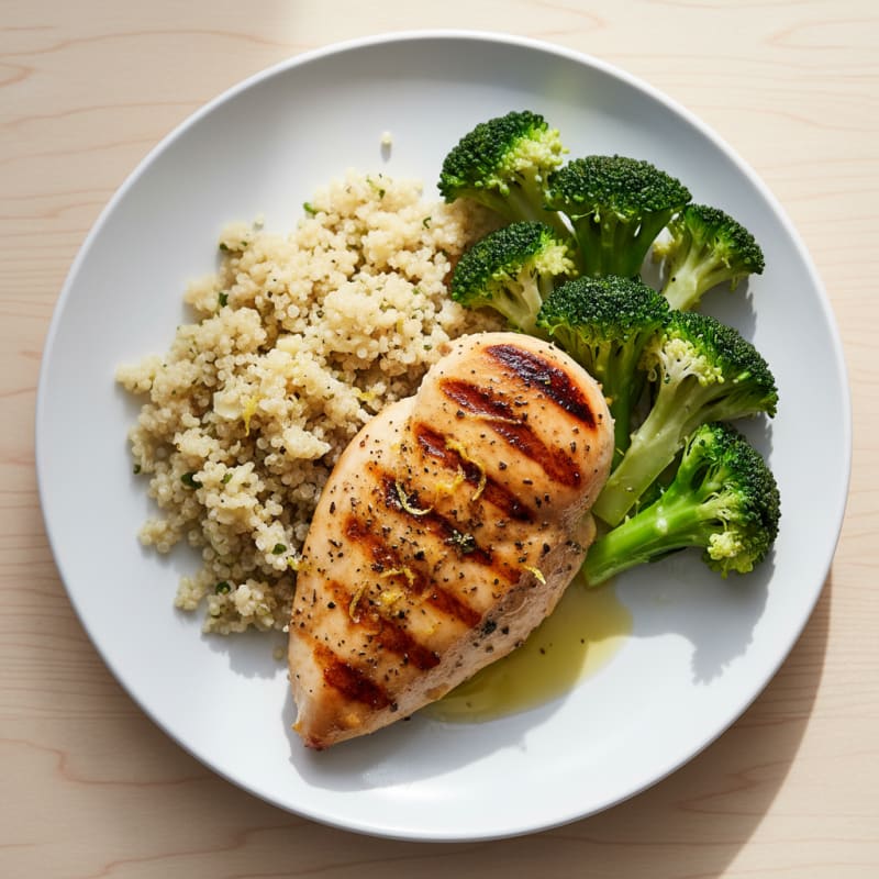 Grilled Chicken Breast with Quinoa and Steamed Broccoli