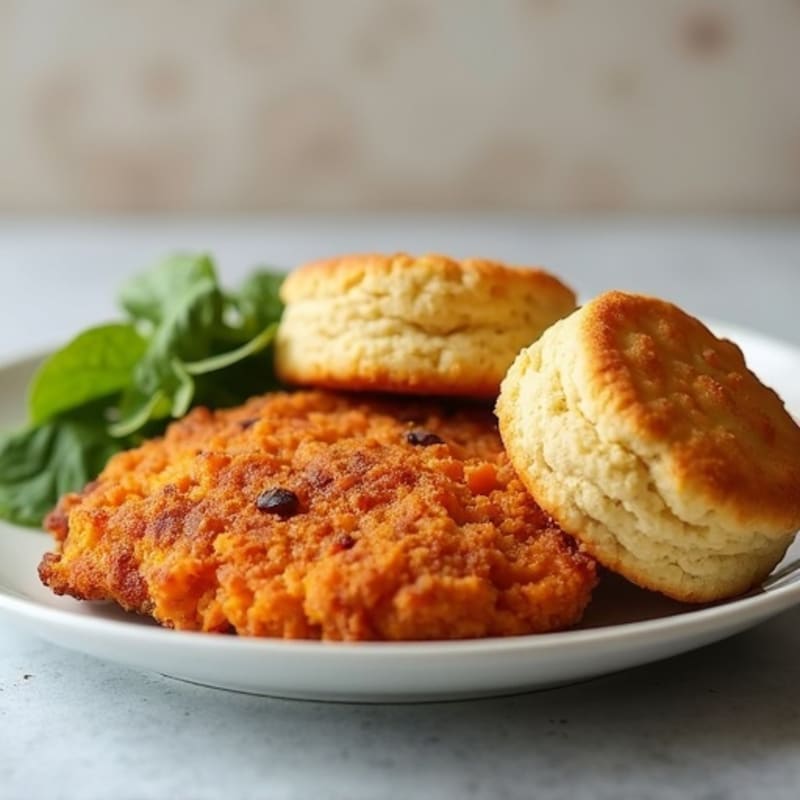 Crispy Baked Chicken with Savory Sweet Potato Biscuits