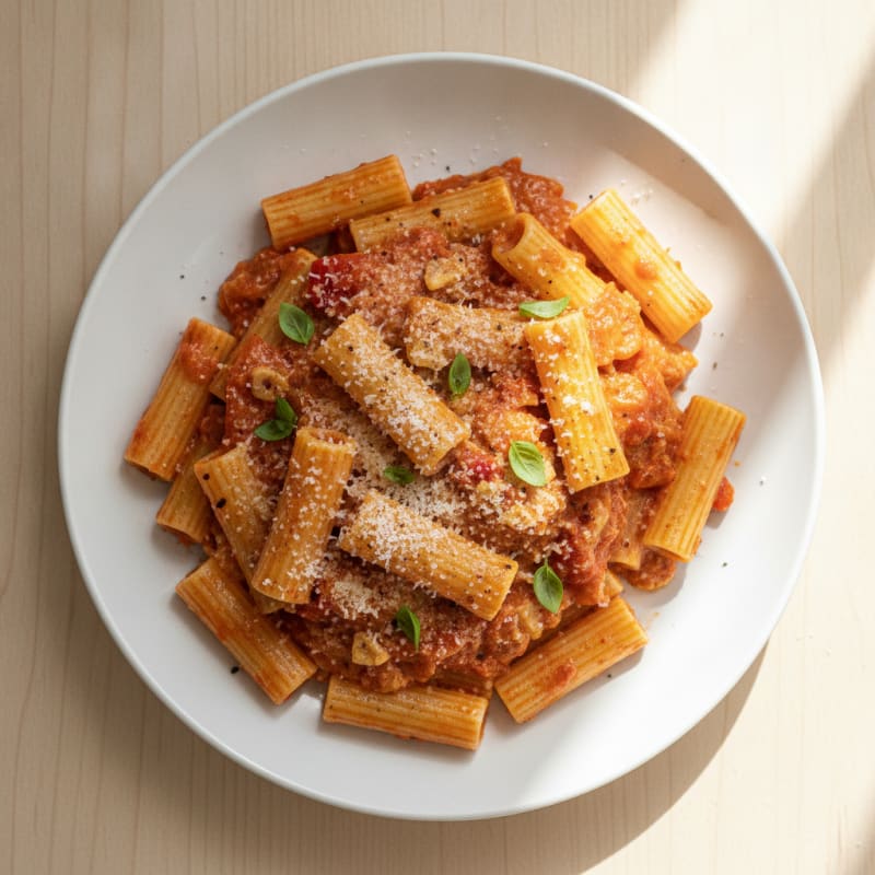Rigatoni with Roasted Red Pepper Tofu Sauce