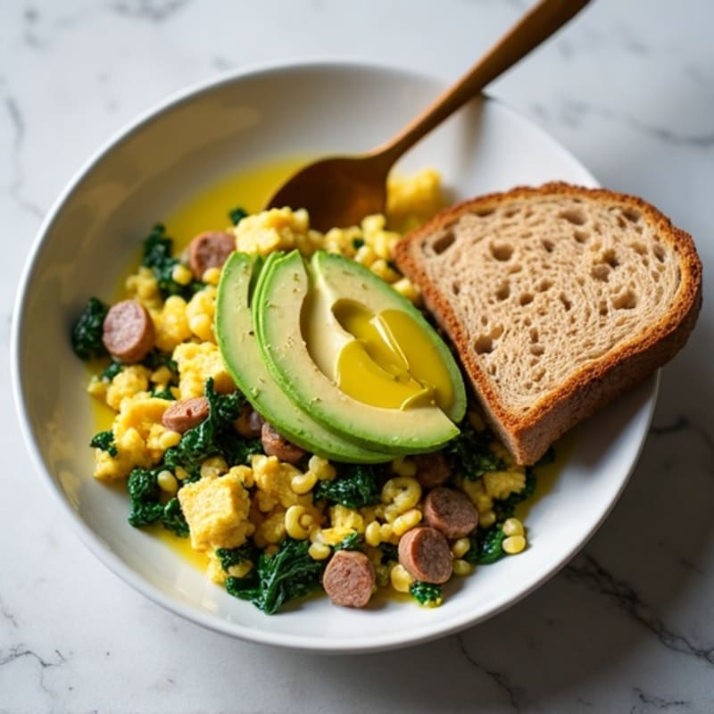 Egg White Scramble with Turkey Sausage and Spinach