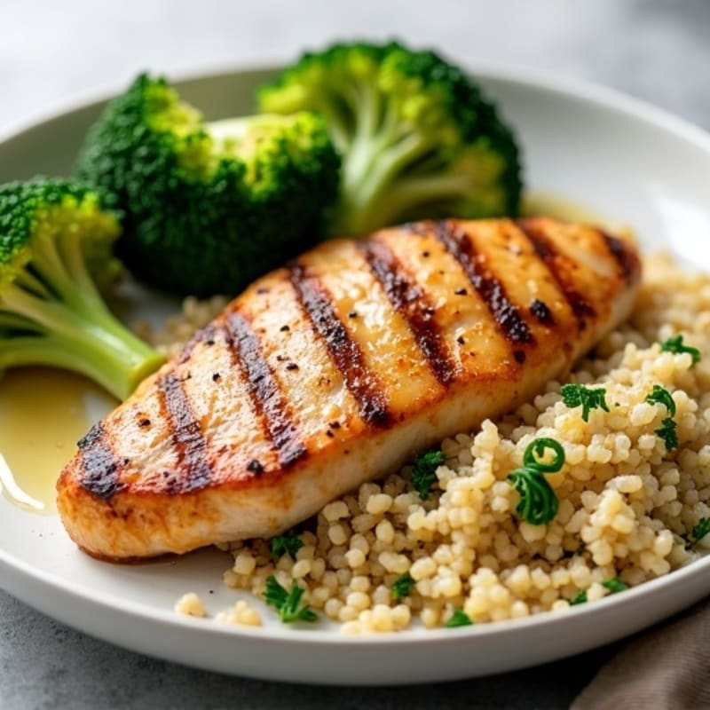 Grilled Chicken Breast with Quinoa and Roasted Broccoli