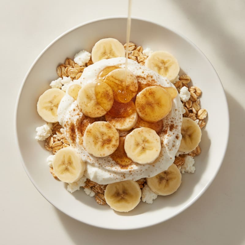 Greek Yogurt Protein Parfait with Sliced Banana and Honey