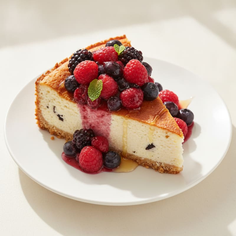 Greek Yogurt Protein Cheesecake with Mixed Berries