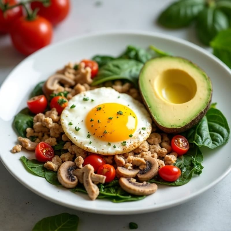 Egg White Veggie Scramble with Lean Turkey and Spinach