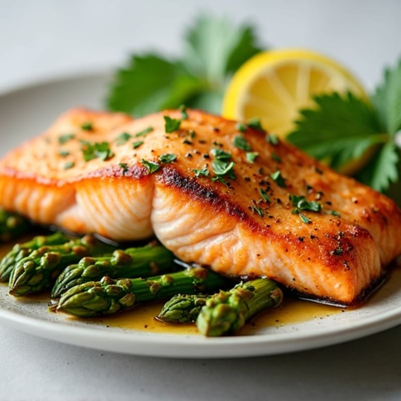Crispy Pan-Seared Salmon with Lemon-Herb Roasted Asparagus