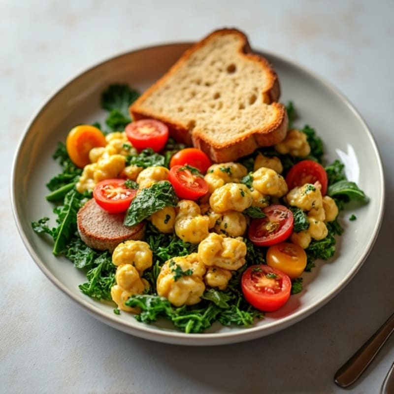 Egg White and Chicken Sausage Scramble with Spinach and Toast