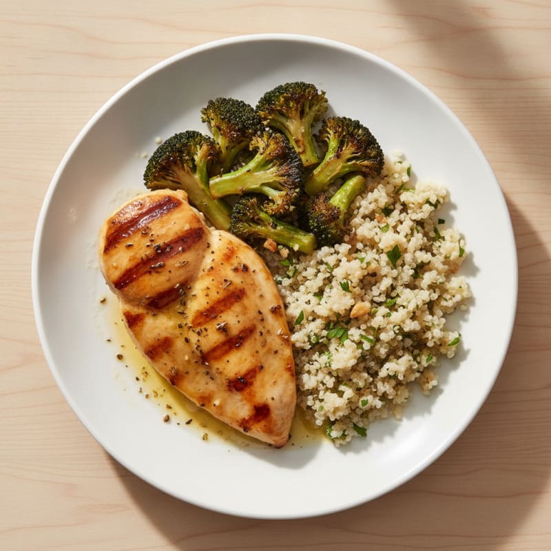 Grilled Chicken Breast with Roasted Broccoli and Quinoa
