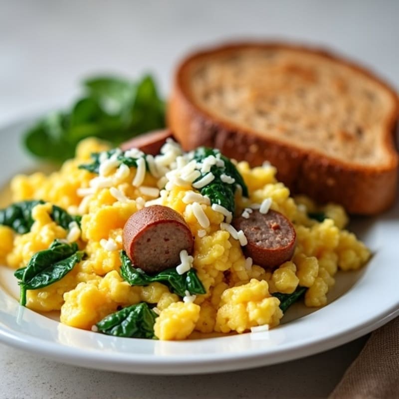 Egg White Scramble with Turkey Sausage and Spinach
