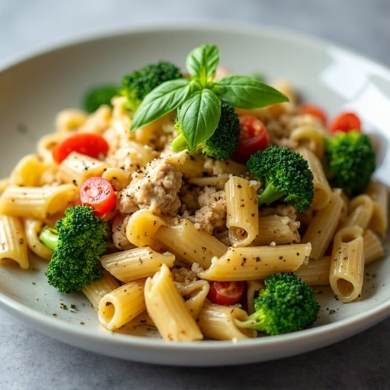 Lean Ground Chicken Pasta with Roasted Broccoli