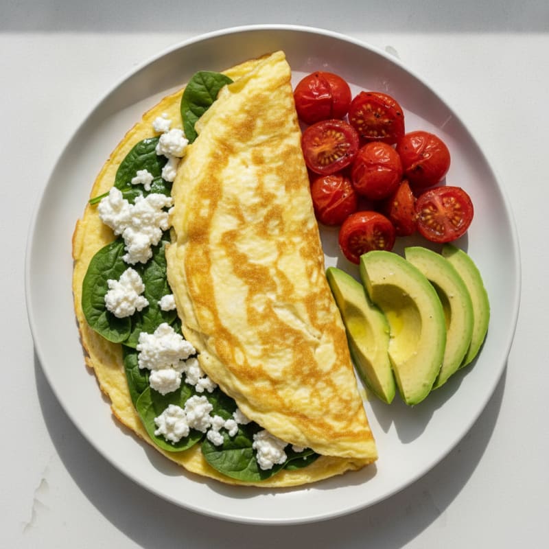Egg White Spinach Omelet with Cottage Cheese and Cherry Tomatoes