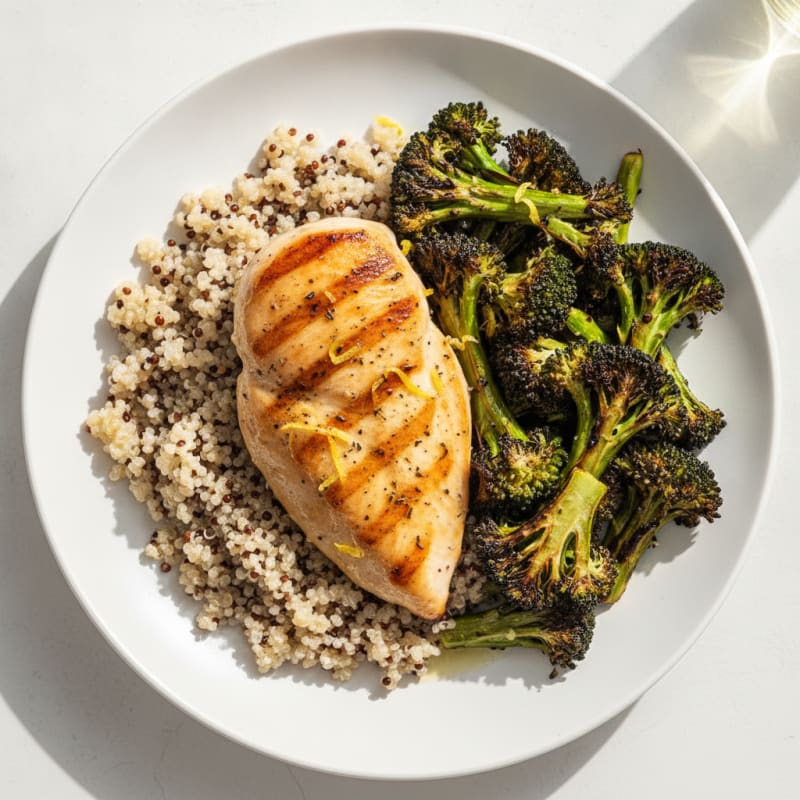 Grilled Chicken Breast with Quinoa and Roasted Broccoli