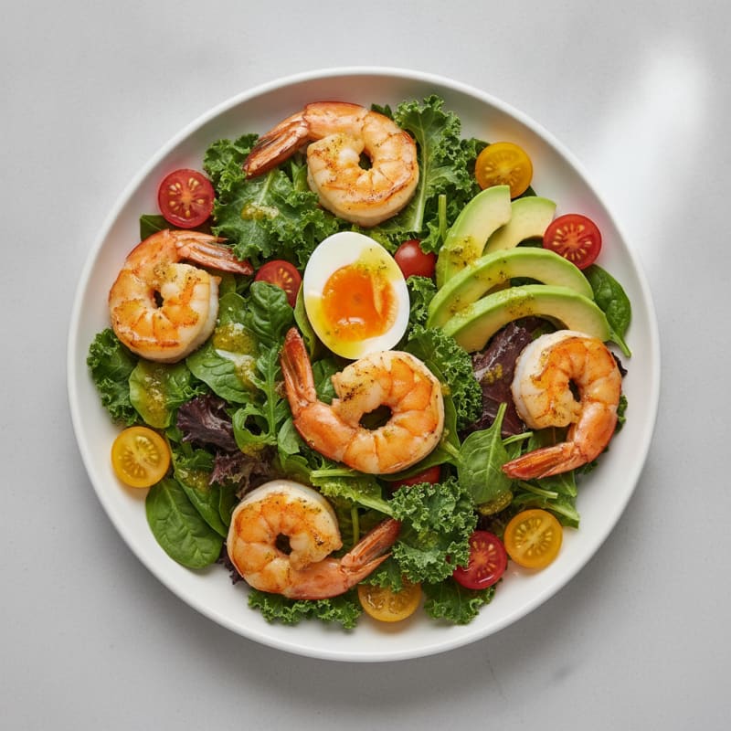 Grilled Prawn Salad with Fresh Tomatoes and Mixed Greens