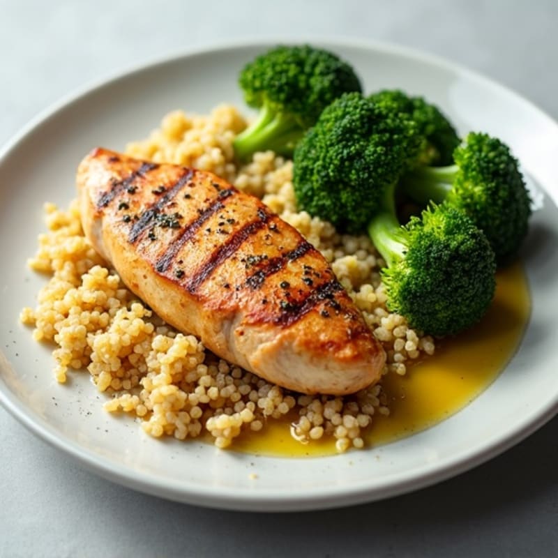 Grilled Chicken Breast with Roasted Broccoli and Quinoa