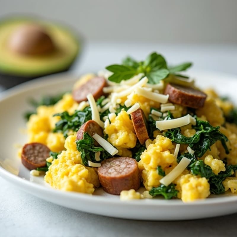 Egg White Spinach Scramble with Turkey Sausage