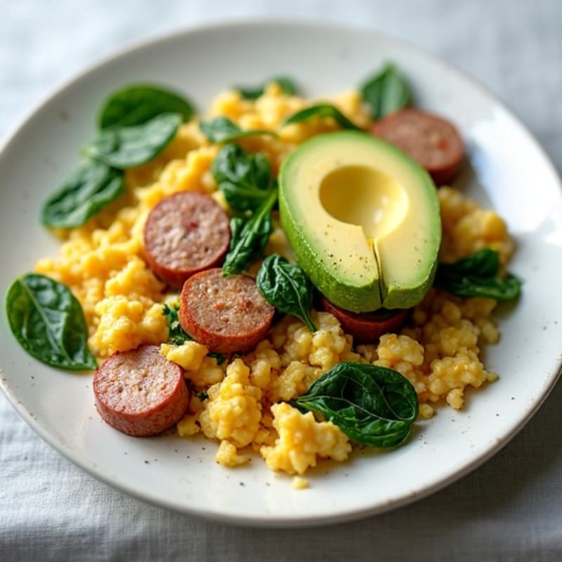 Egg White and Turkey Sausage Scramble with Spinach