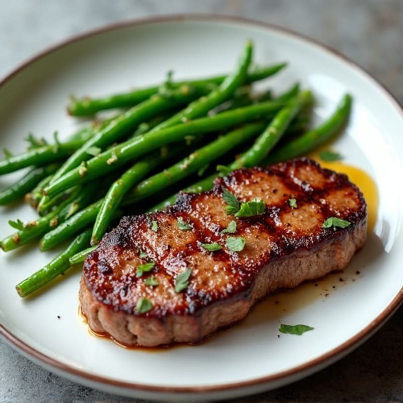 Pan-Seared Steak with Garlic Green Beans