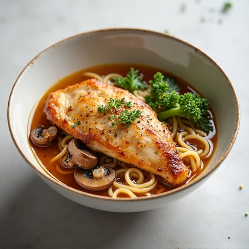 Garlic-Ginger Chicken Ramen Bowl with Roasted Mushrooms