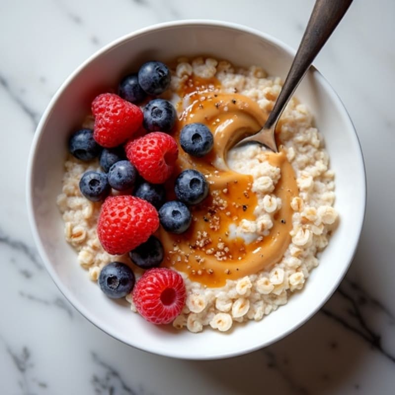 Creamy Warm Oatmeal with Fresh Berries and Nutty Almond Butter