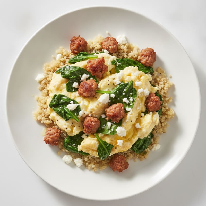 Egg White and Spinach Scramble with Turkey Sausage