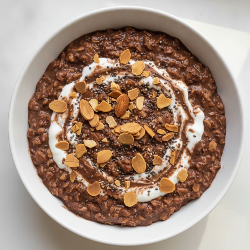 Chocolate Protein Oatmeal with Toasted Almonds