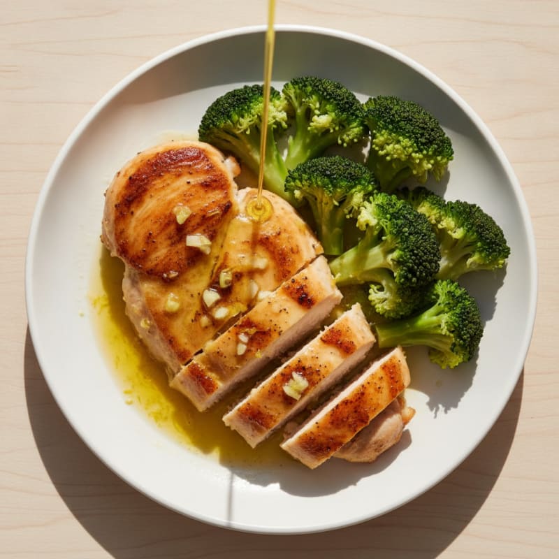 Lemon Garlic Chicken Breast with Steamed Broccoli