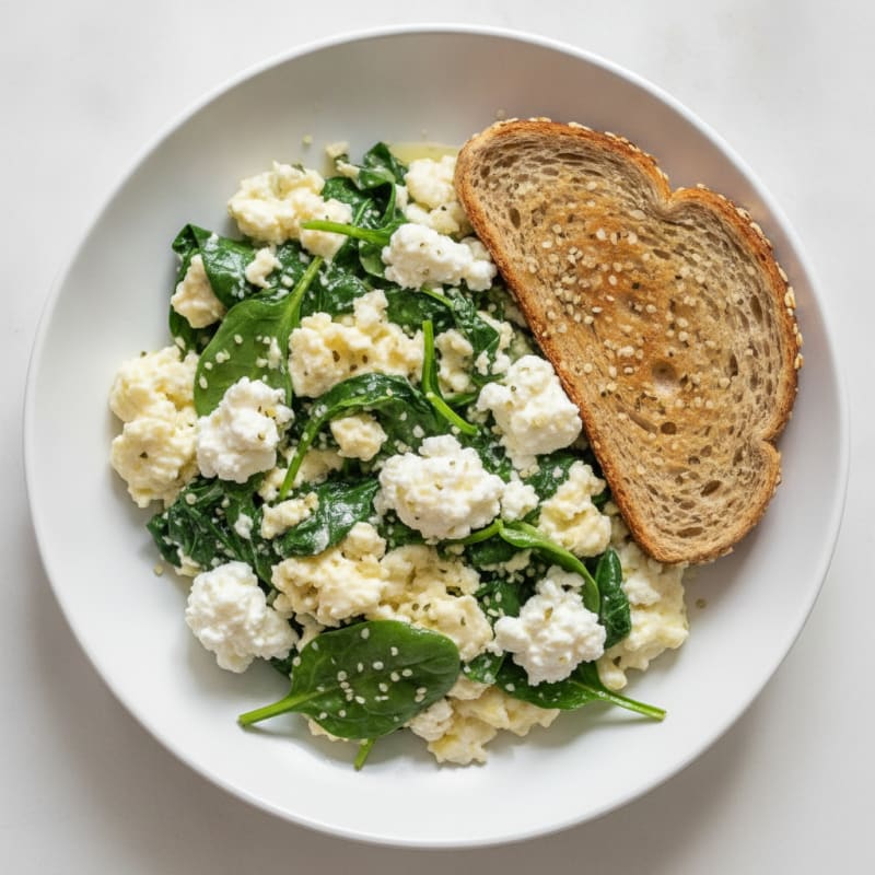 Egg White Spinach Scramble with Cottage Cheese