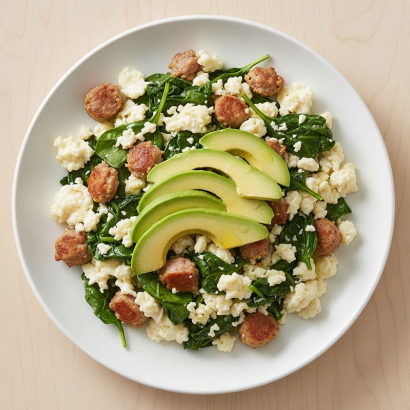 Egg White and Turkey Sausage Scramble with Spinach