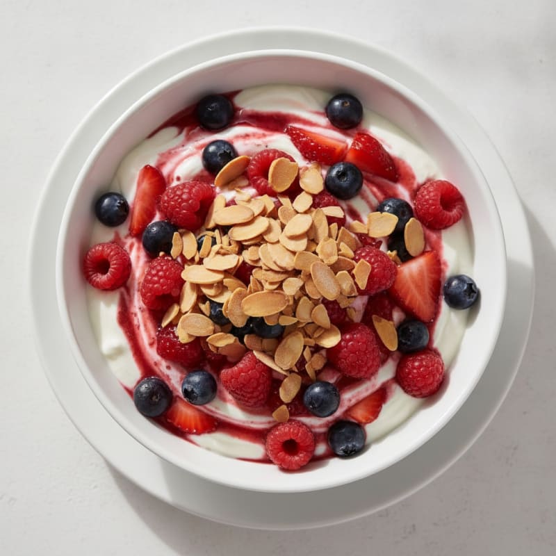 Greek Yogurt Protein Parfait with Mixed Berries and Almonds