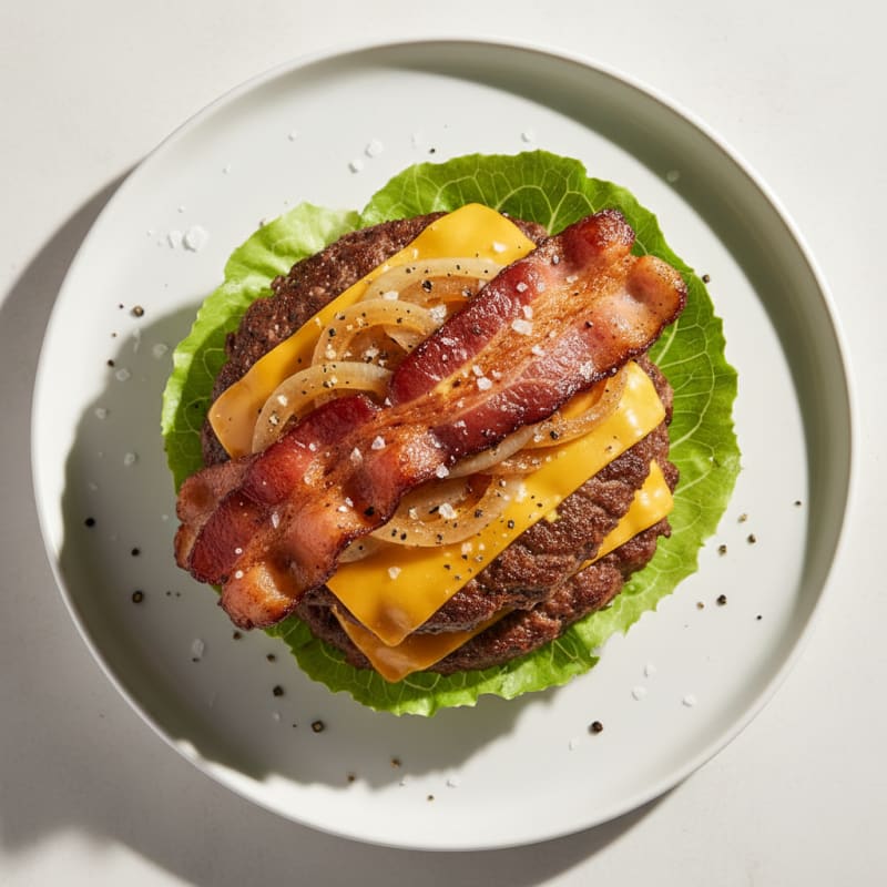 Double Bacon Cheeseburger with Caramelized Onions