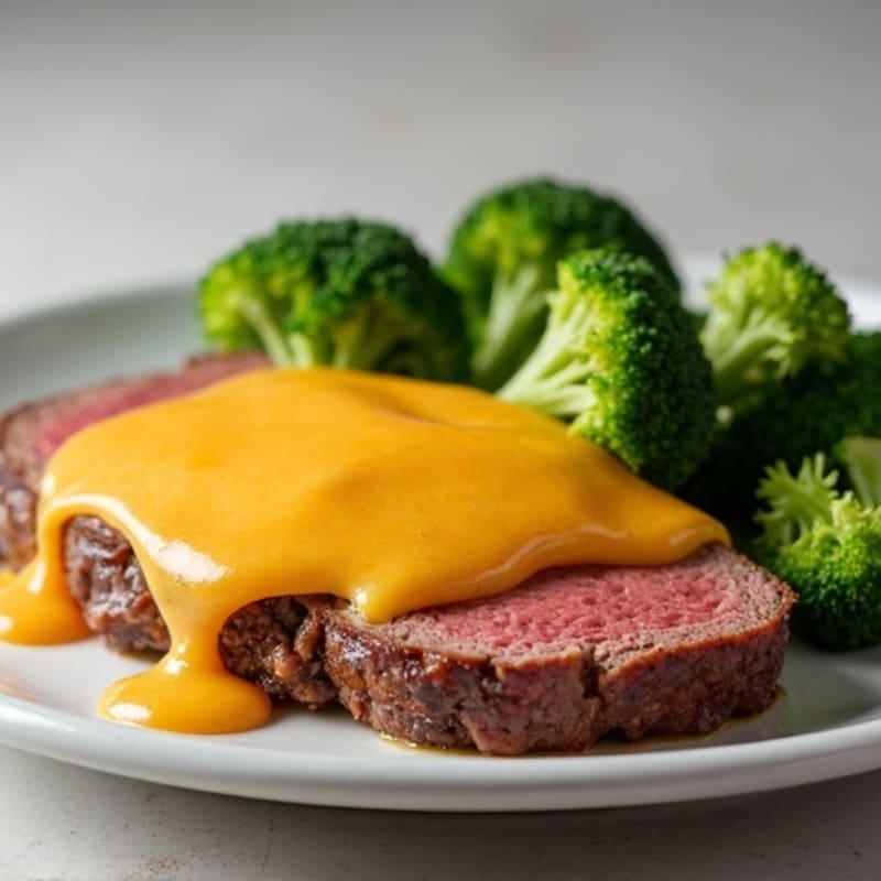 Lean Roast Beef and Melted Cheddar Plate with Crispy Roasted Broccoli