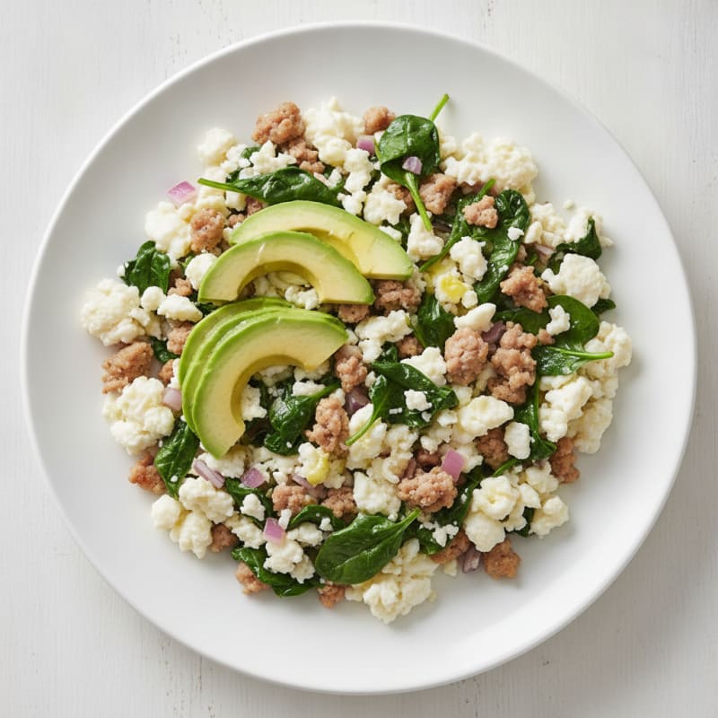 Egg White Scramble with Turkey Sausage and Spinach