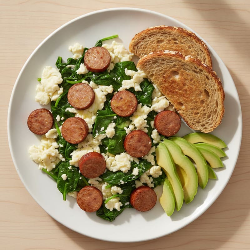Egg White Scramble with Spinach and Turkey Sausage
