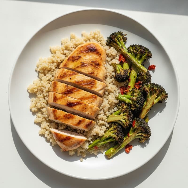 Grilled Chicken Breast with Quinoa and Roasted Broccoli