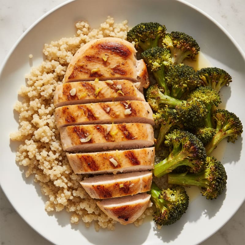 Grilled Chicken Breast with Quinoa and Roasted Broccoli