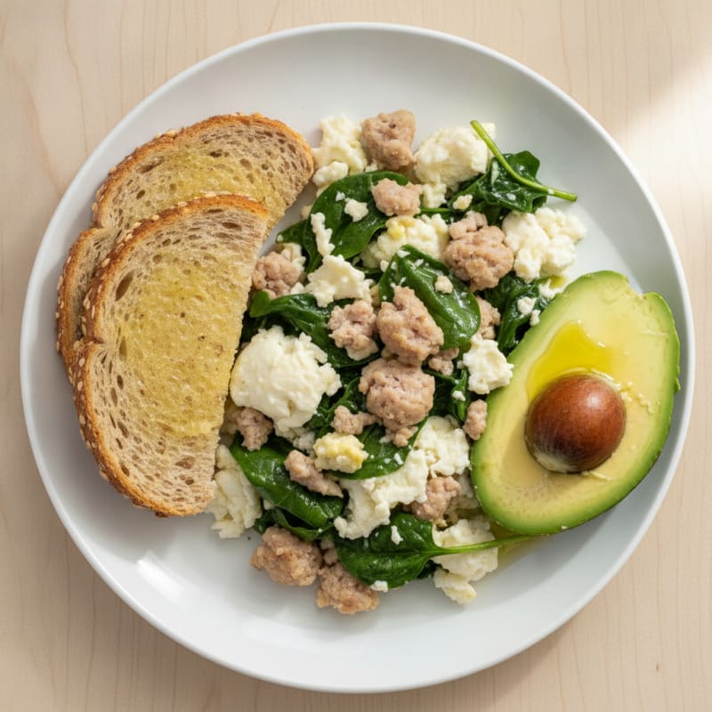 Egg White and Spinach Scramble with Turkey Sausage
