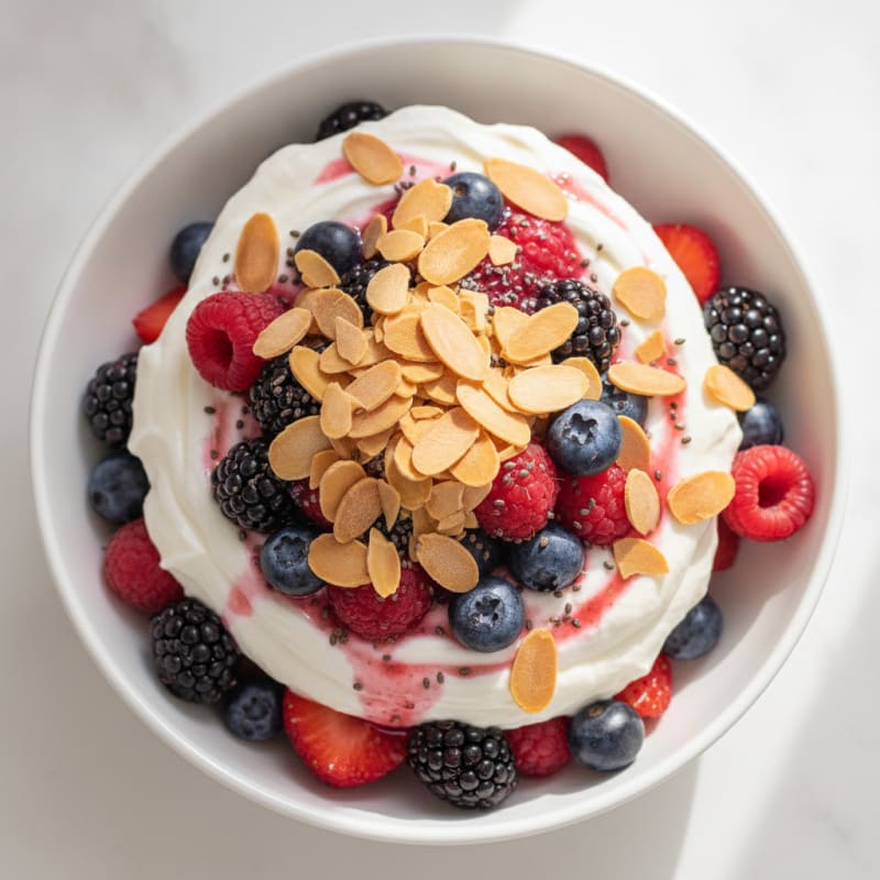 Greek Yogurt Protein Parfait with Mixed Berries and Almonds