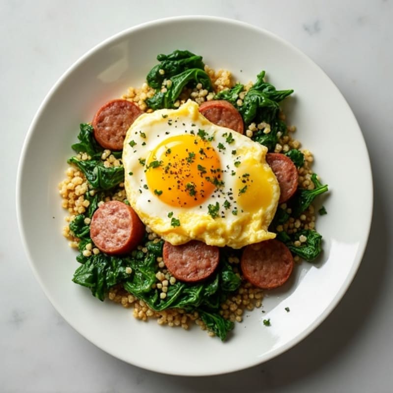 Egg White and Turkey Sausage Scramble with Spinach and Quinoa