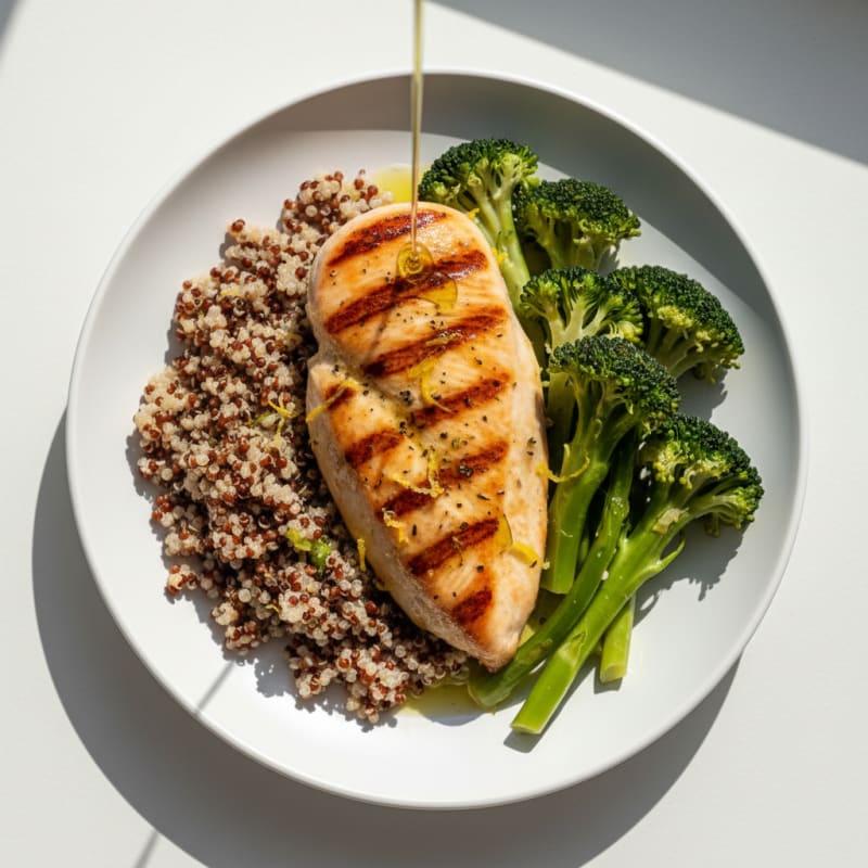 Grilled Chicken Breast with Quinoa and Steamed Broccoli