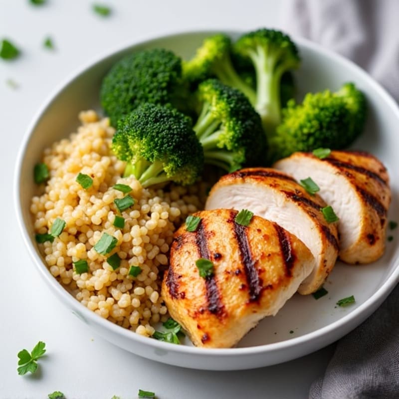 Grilled Chicken Breast with Roasted Broccoli and Quinoa