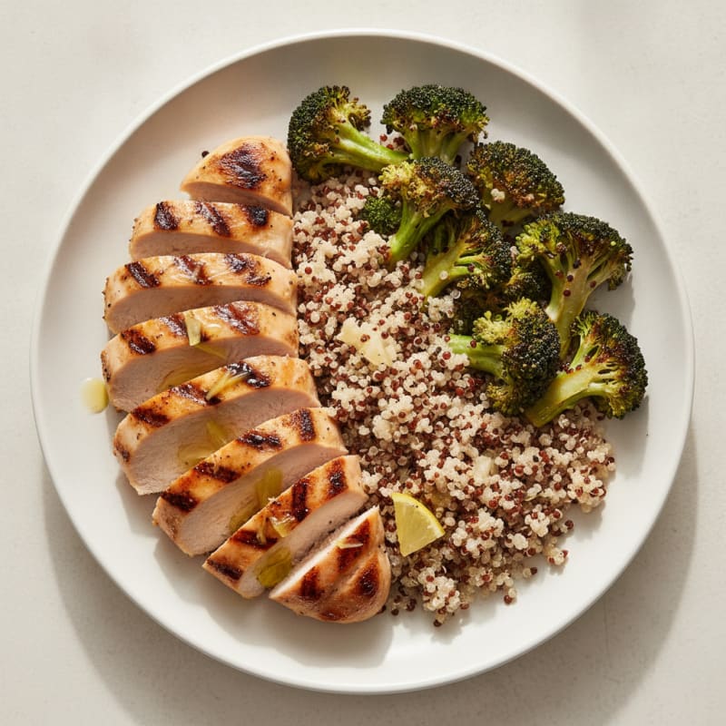 Grilled Chicken Breast with Quinoa and Roasted Broccoli