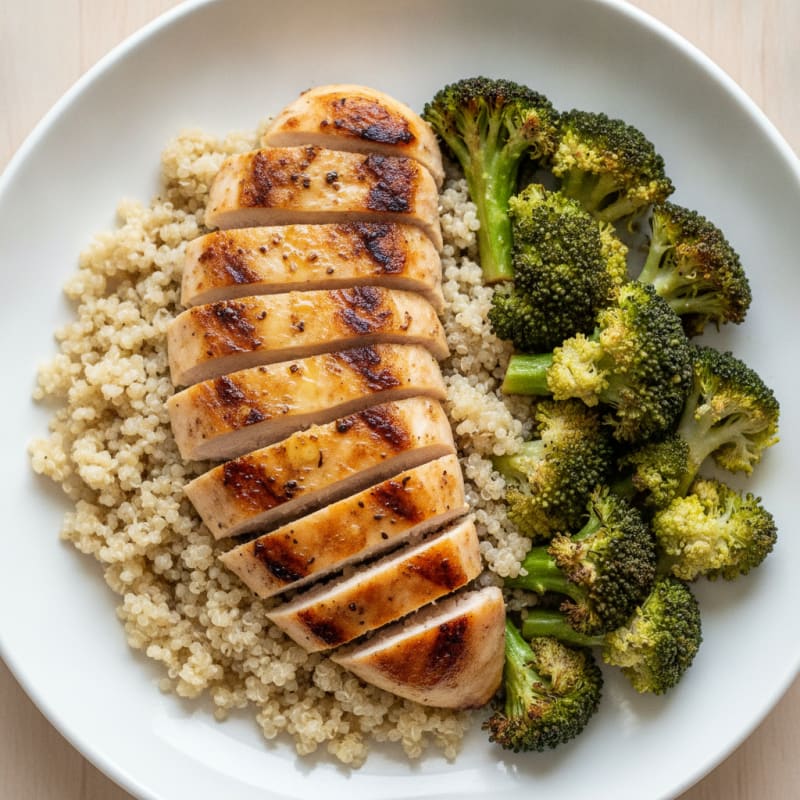 Grilled Chicken Breast with Quinoa and Roasted Broccoli