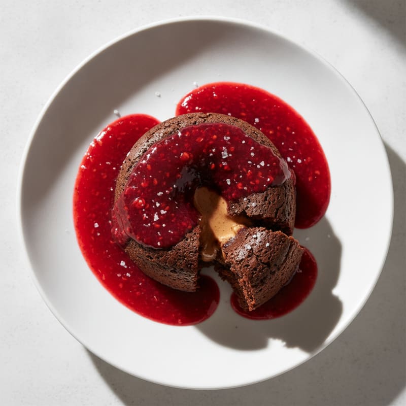 Chocolate Lava Cake with Raspberry Coulis
