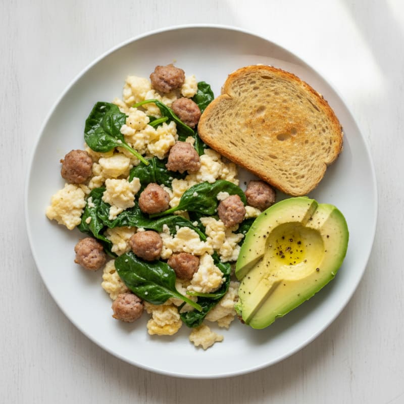 Egg White Scramble with Spinach and Turkey Sausage