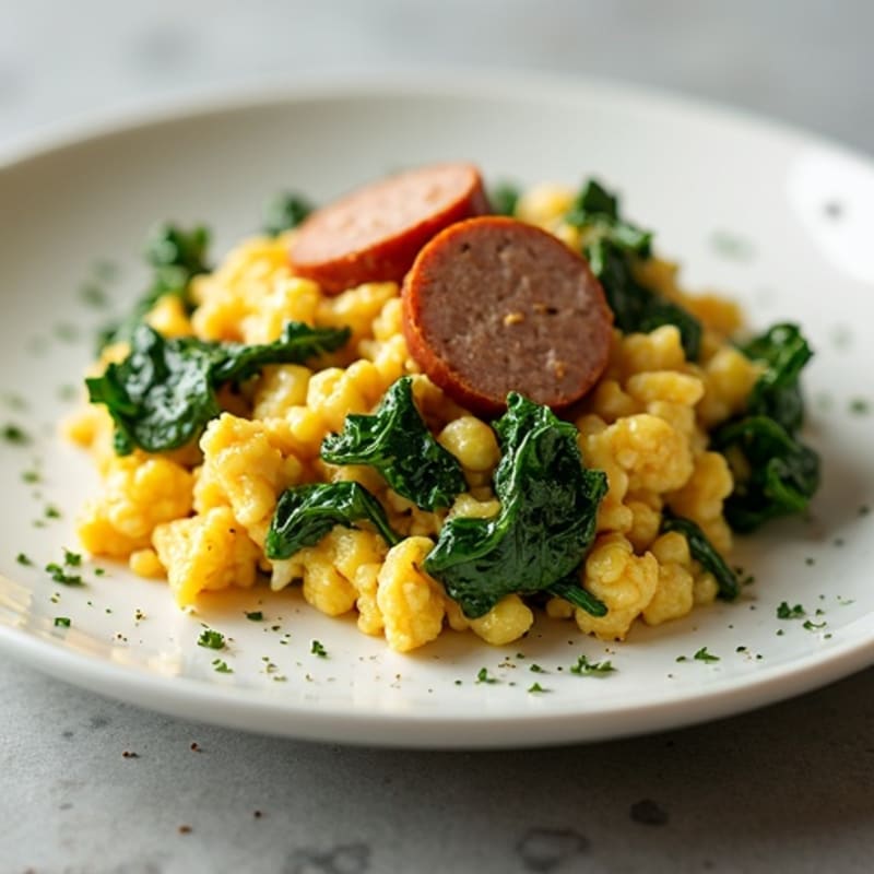 Egg White Spinach Scramble with Turkey Sausage