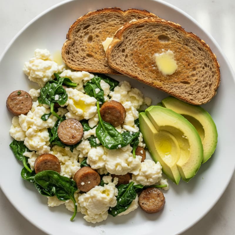 Egg White and Turkey Sausage Scramble with Spinach