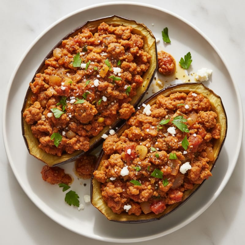 Baked Eggplant with Savory Ground Turkey