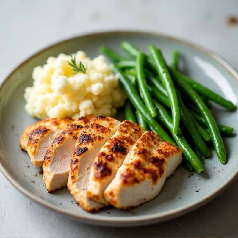 Seared Turkey Breast with Garlic Green Beans and Mashed Cauliflower