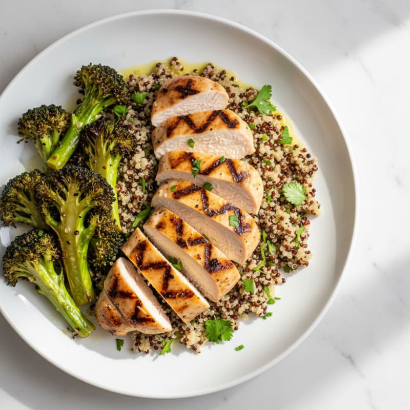 Grilled Chicken Breast with Quinoa and Roasted Broccoli